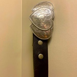 Black belt with silver heart belt buckle